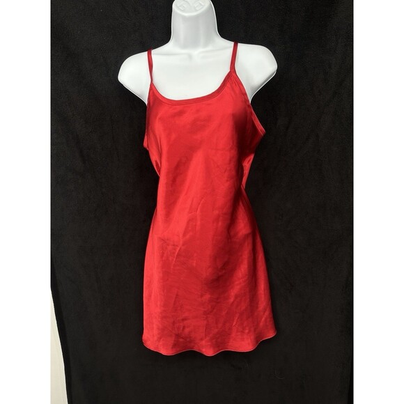 Vintage 90s Y2K Red Slip Dress Mini  Satin Gothic Glam  Drape Neck spagetti stra - Picture 2 of 8